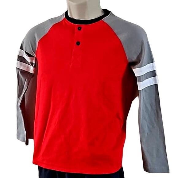 Spotted Zebra Boys Long Sleeve Henley Raglan Tee – Red/Gray Size Large (10) - Picture 3 of 5